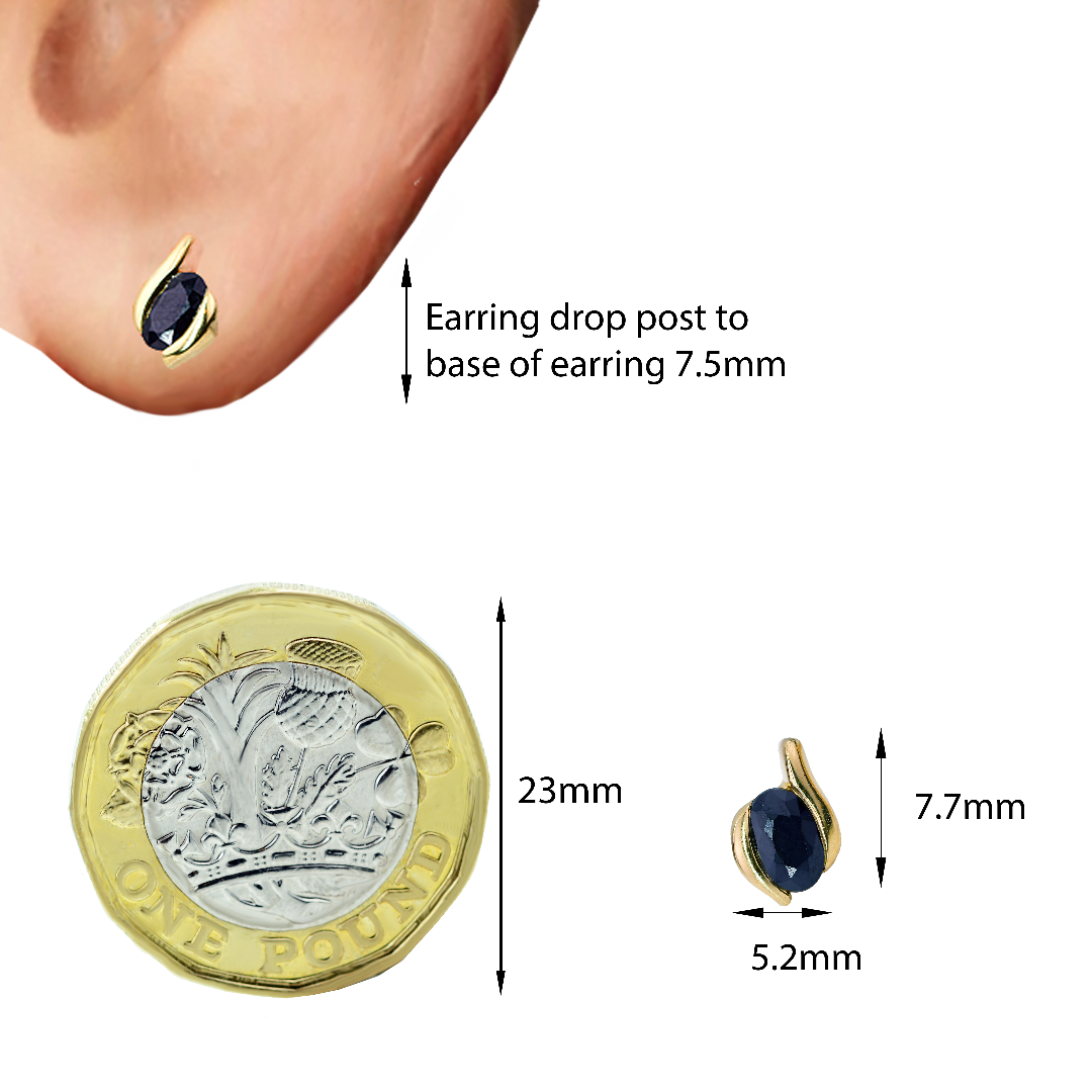 Silver Earrings Gold Plate Stud Sapphire Ink Blue Oval Contemporary Womens