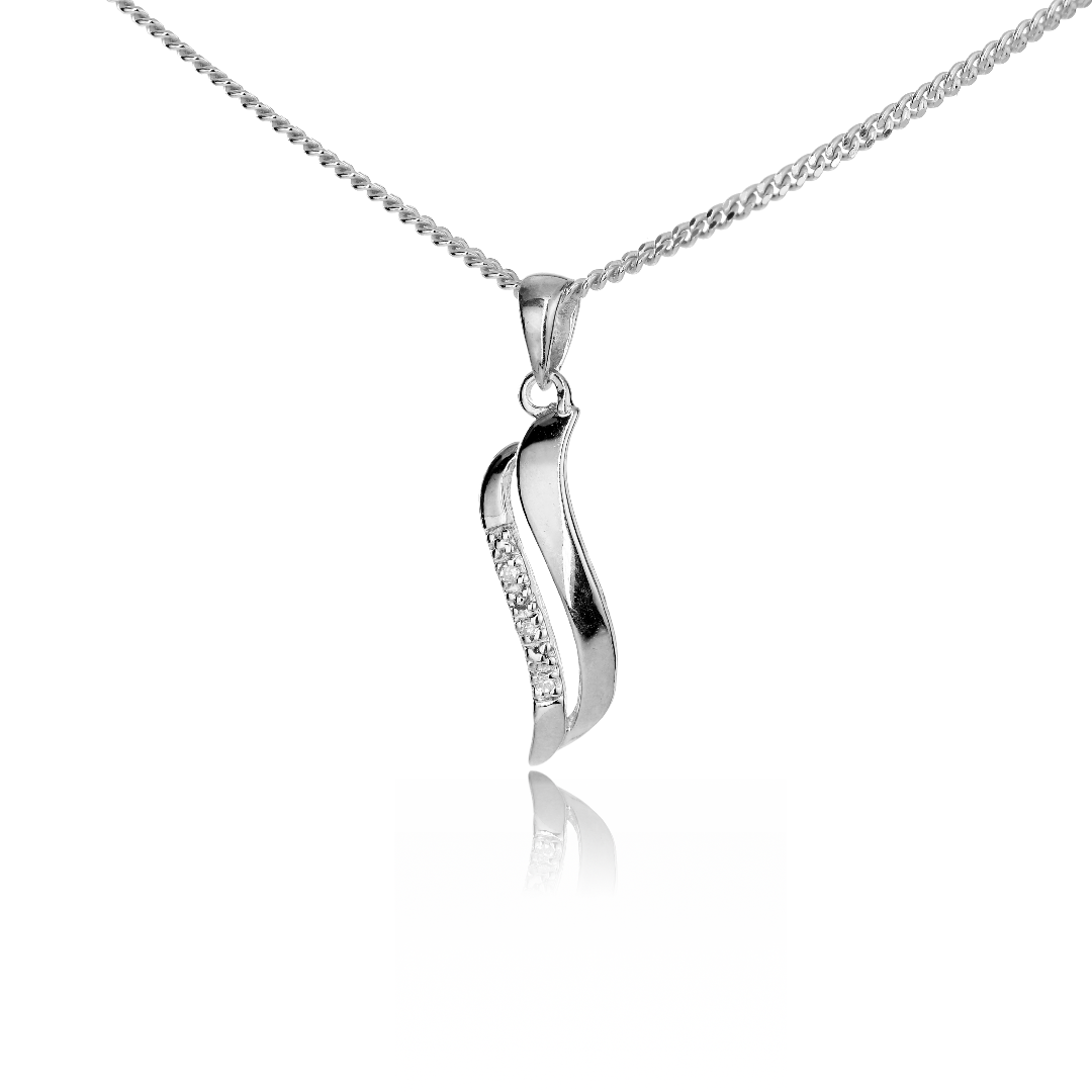 Ojewellery Silver Diamond Necklace Double Wave Womens