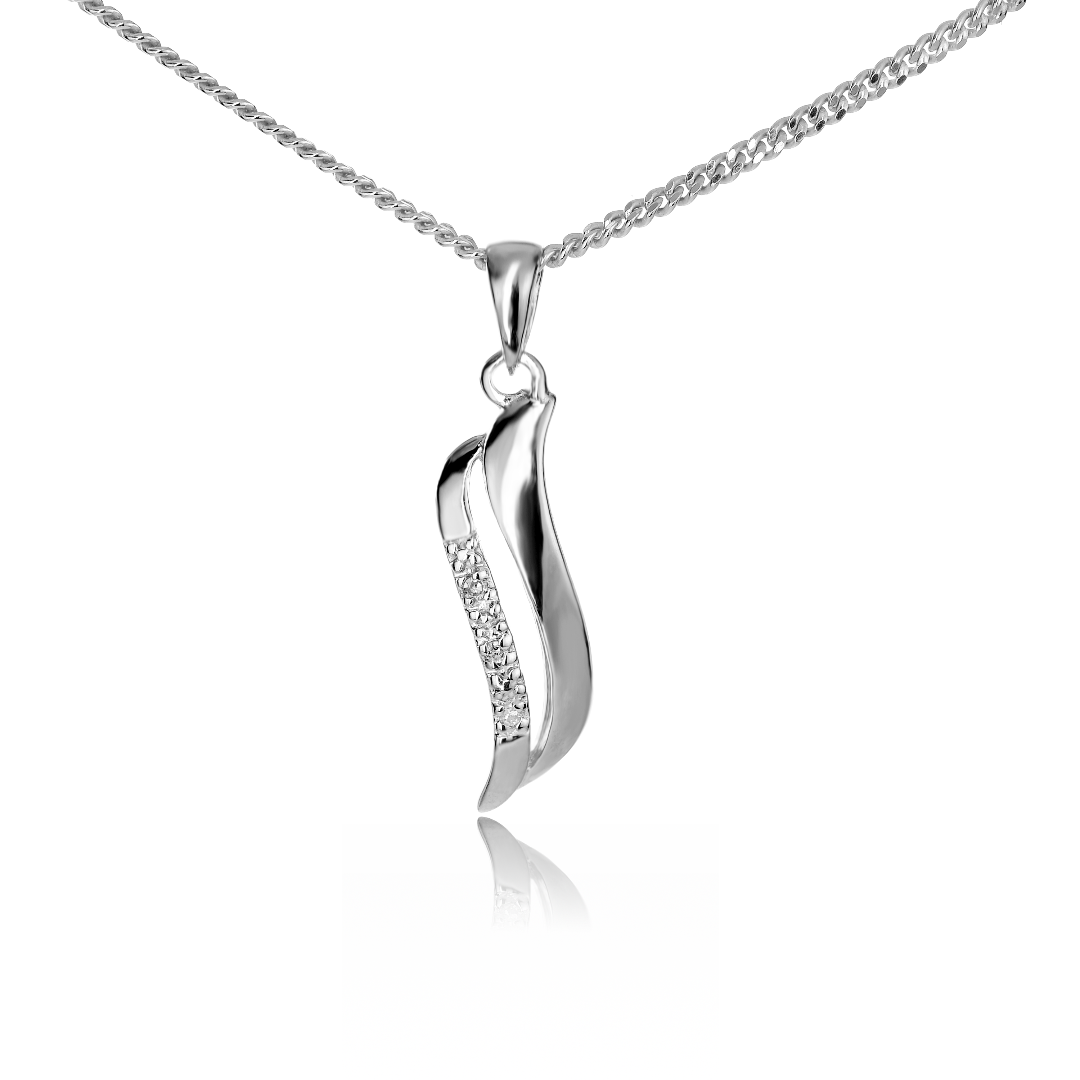 Ojewellery Silver Diamond Necklace Double Wave Womens