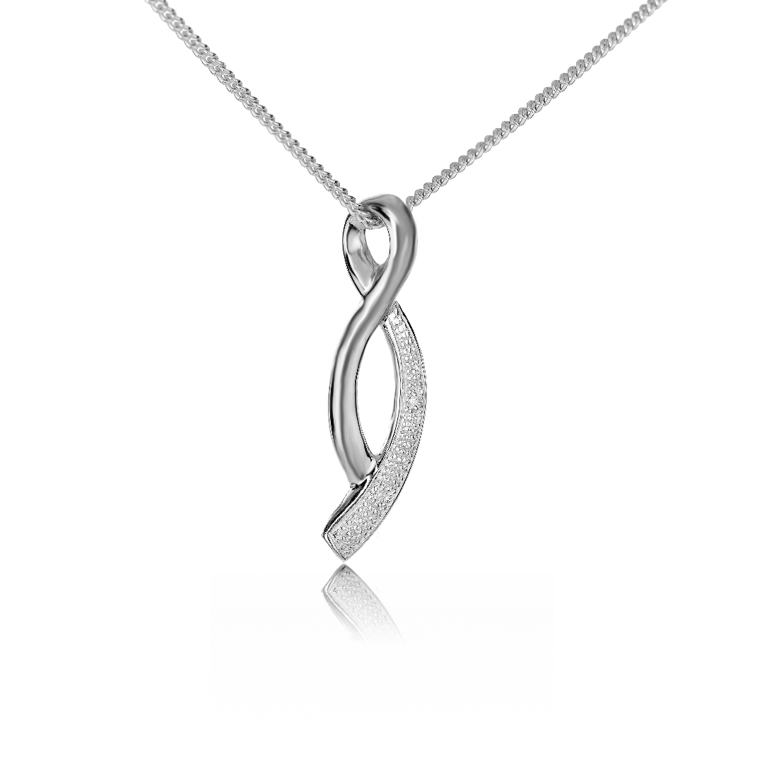 Silver Diamond Necklace Eternal Loop 18'' Chain Ojewellery PDEOSR