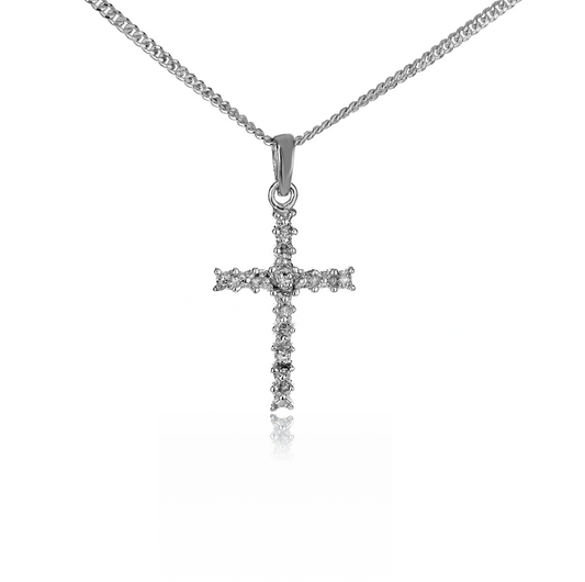 Ojewellery Silver Diamond Necklace Cross Womens