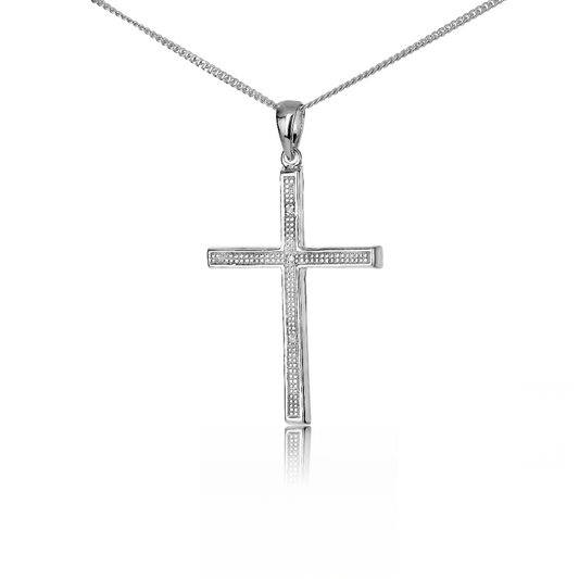 Silver Diamond Necklace Large Cross