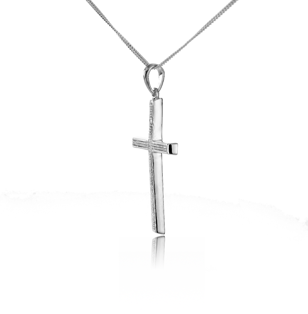 Silver Diamond Necklace Large Cross