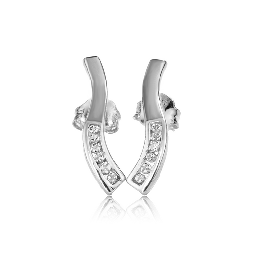 Silver Diamond Earrings Stud Wave Single Womens