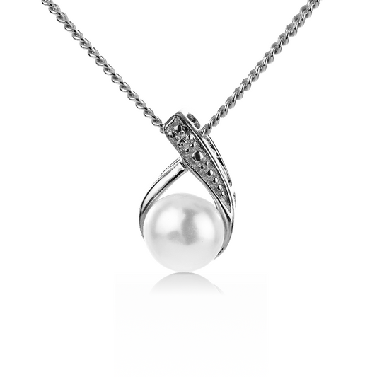 Silver Diamond Necklace Pearl 18'' Chain