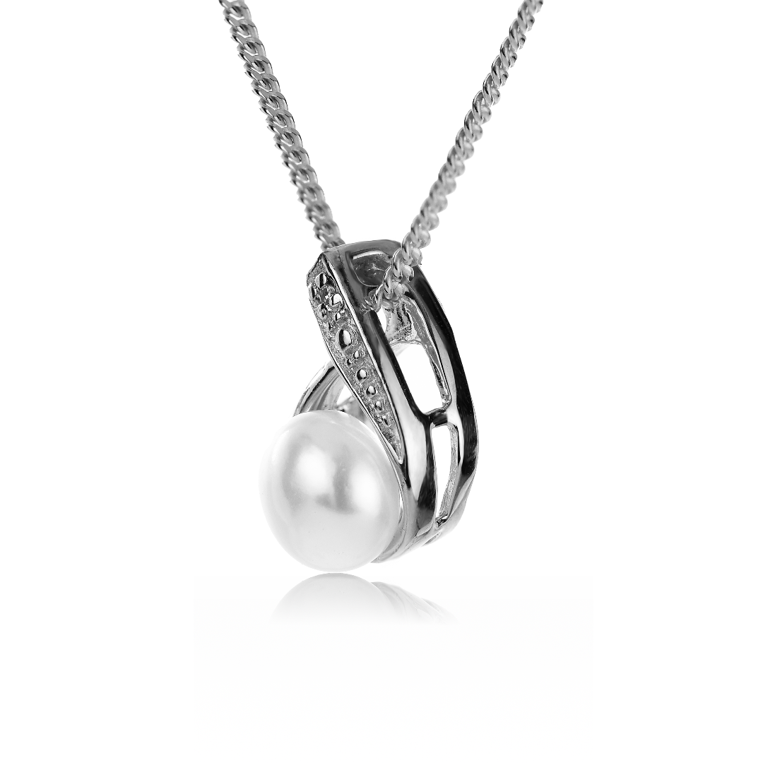 Silver Diamond Necklace Pearl 18'' Chain