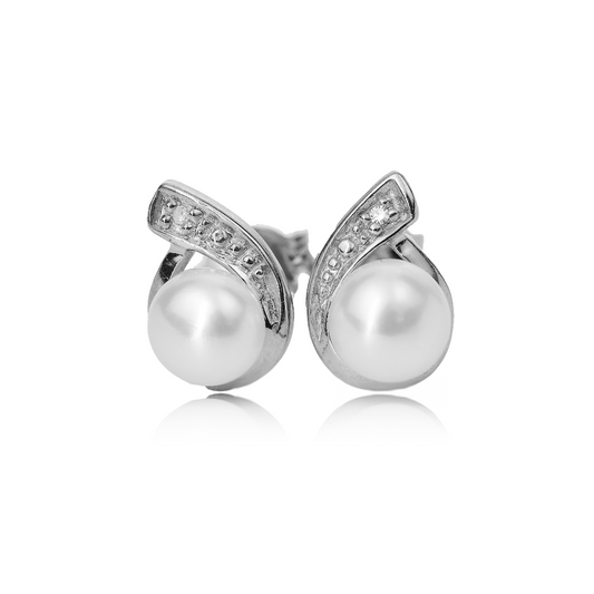 Silver Diamond Earrings Stud Pearl Womens