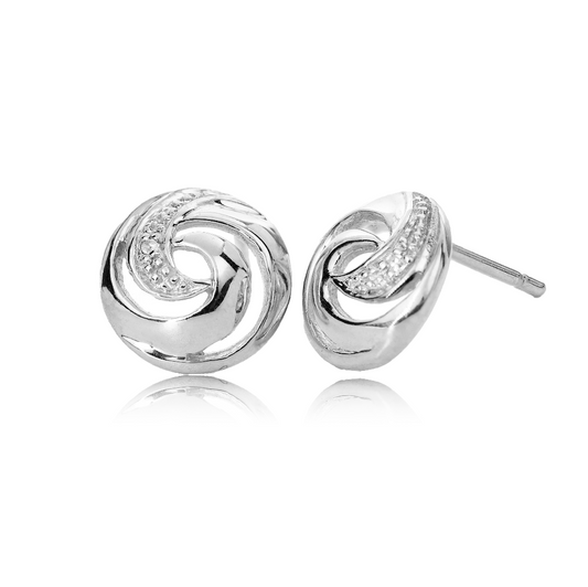 Silver Diamond Earrings Stud Swirl Womens