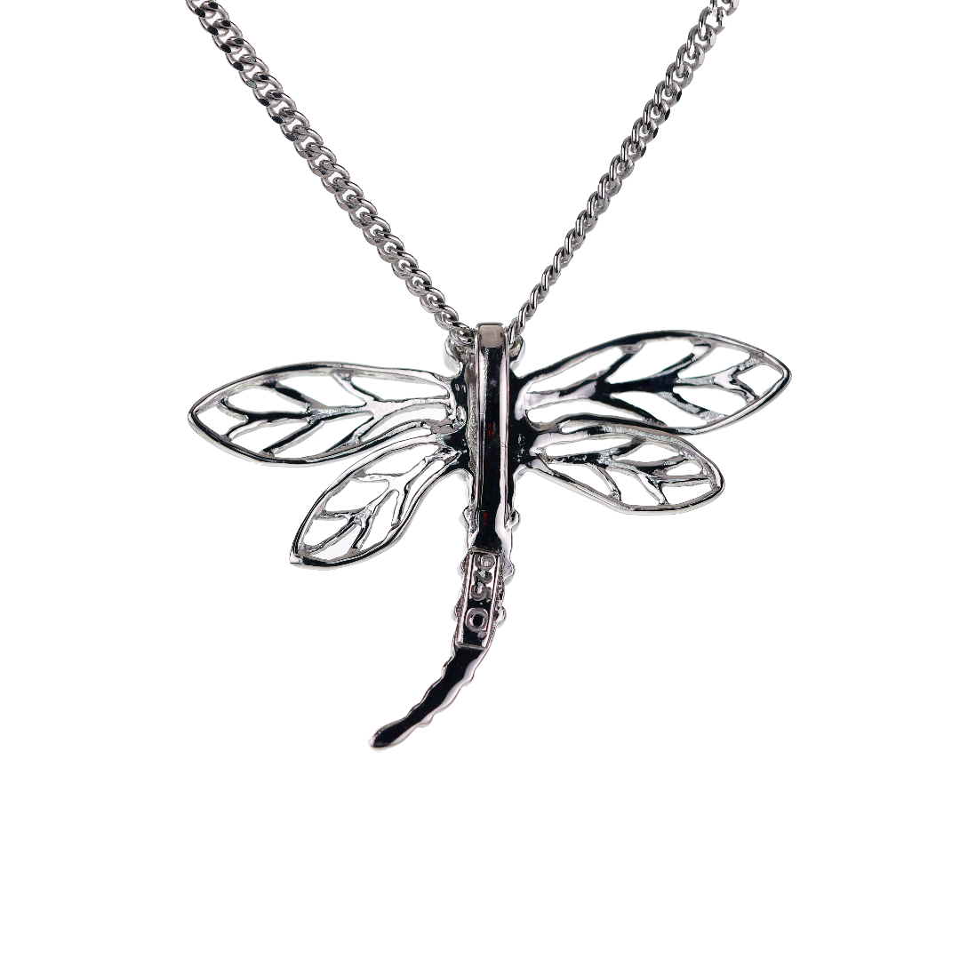 Silver Diamond Necklace Dragonfly 18'' Chain Ojewellery EDDFSR