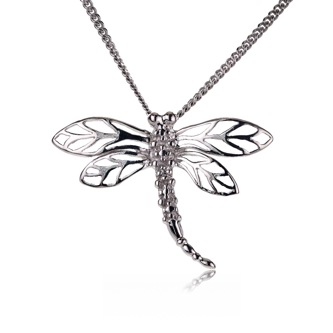 Silver Diamond Necklace Dragonfly 18'' Chain Ojewellery EDDFSR