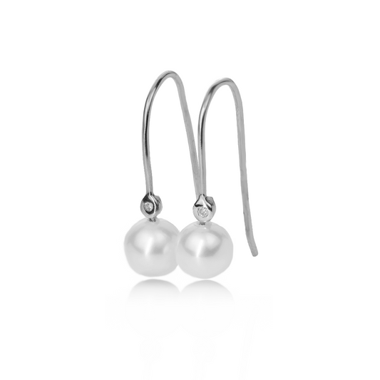 Silver Diamond Earrings Drop Pearl Hook Womens