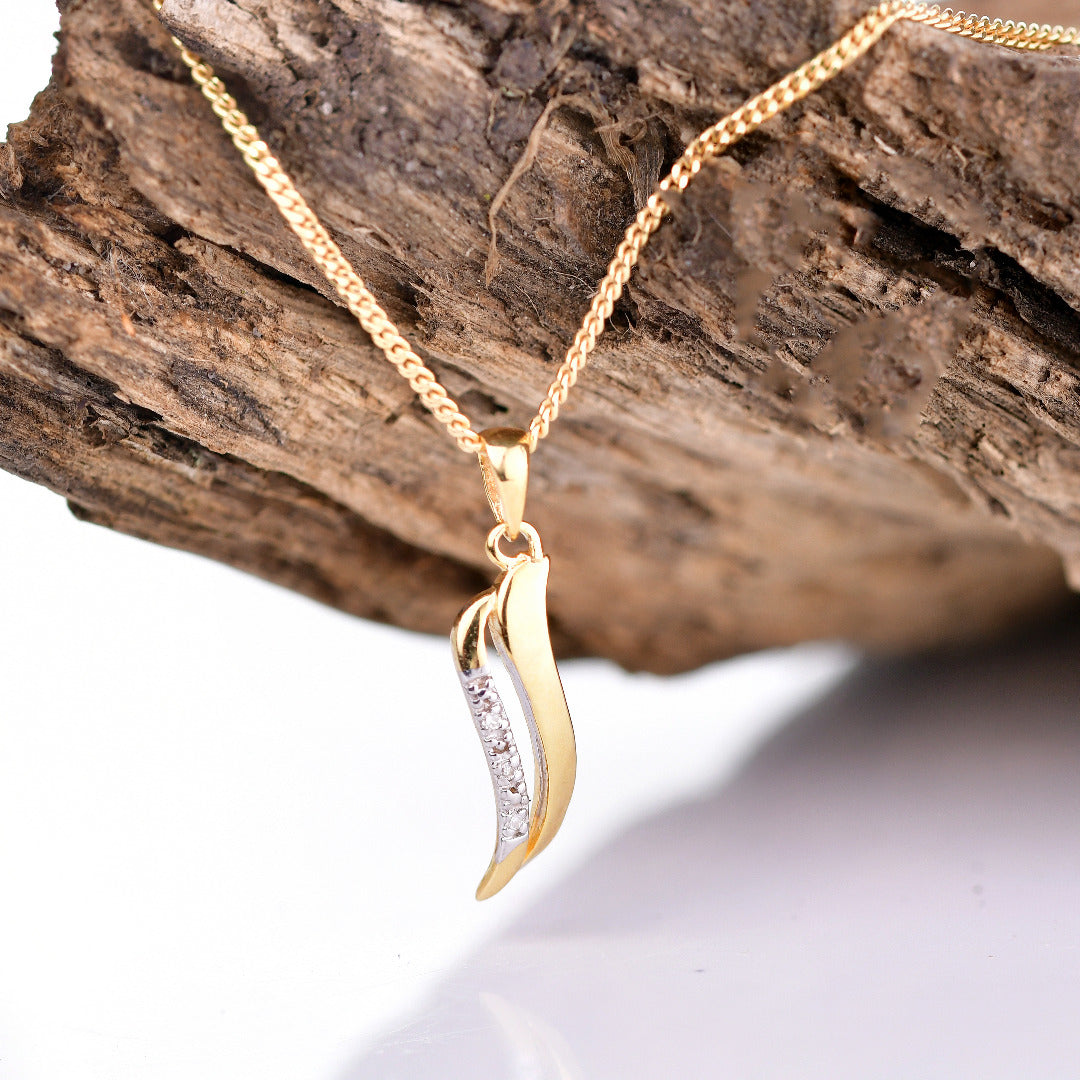 Silver Diamond Necklace Gold Plate Double Wave Womens