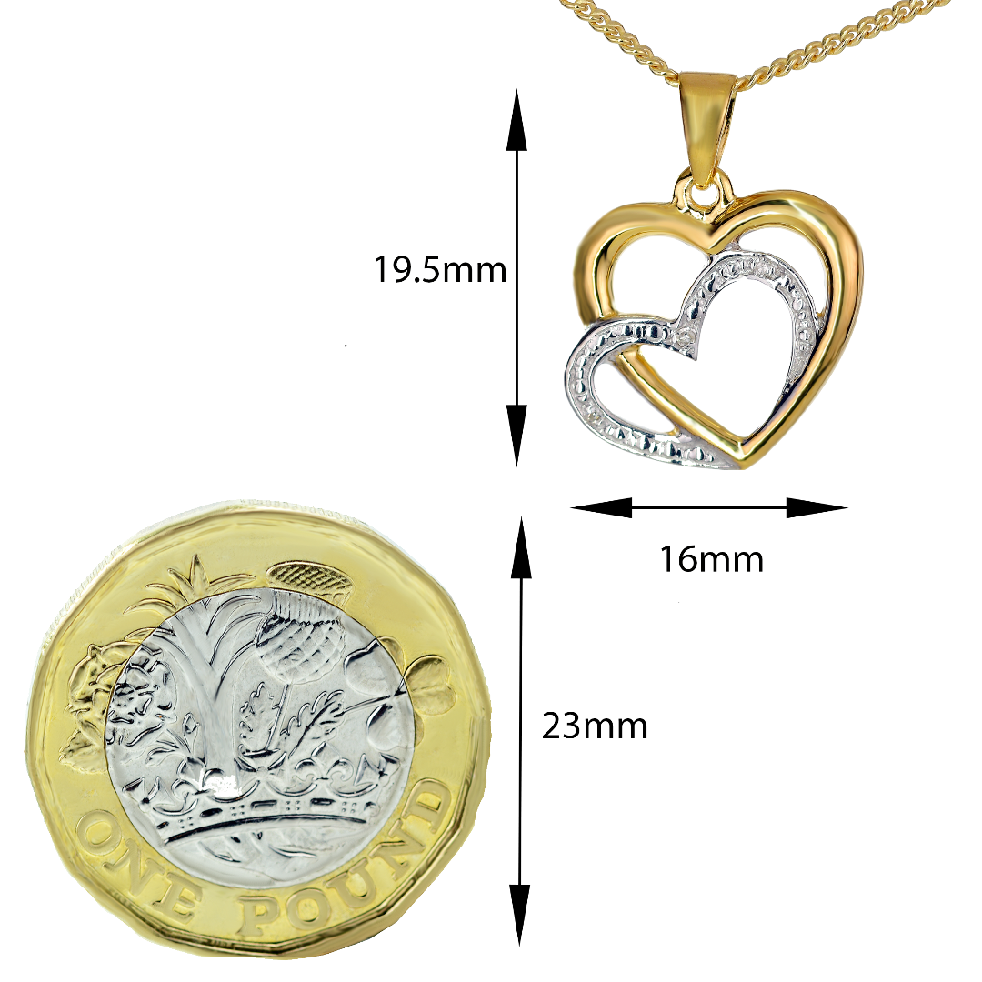 Silver Diamond Necklace Gold Plate Double Heart