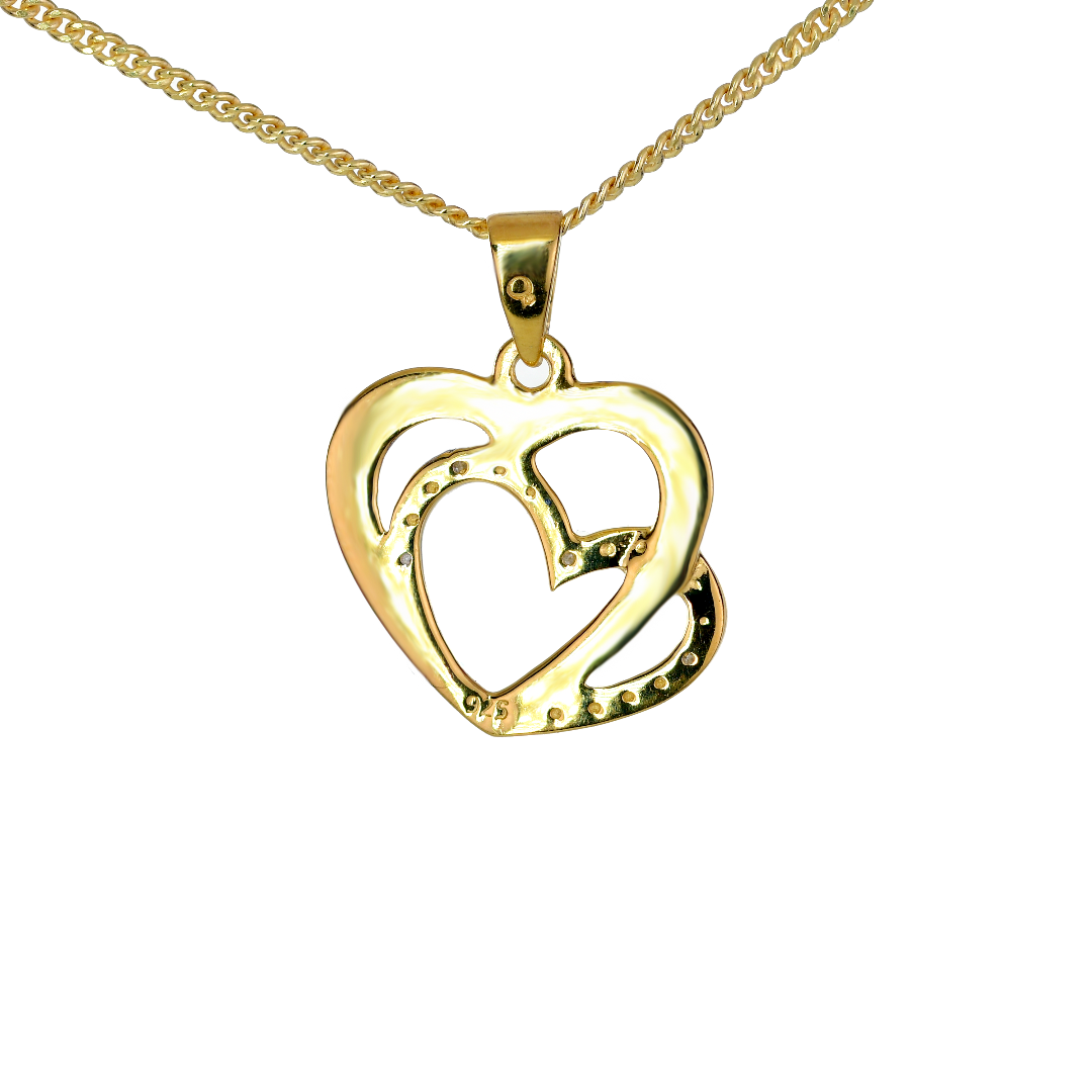 Silver Diamond Necklace Gold Plate Double Heart