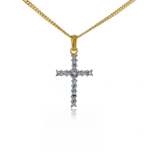 Silver Diamond Necklace Gold Plate Cross 18'' Chain Ojewellery PDC1YG