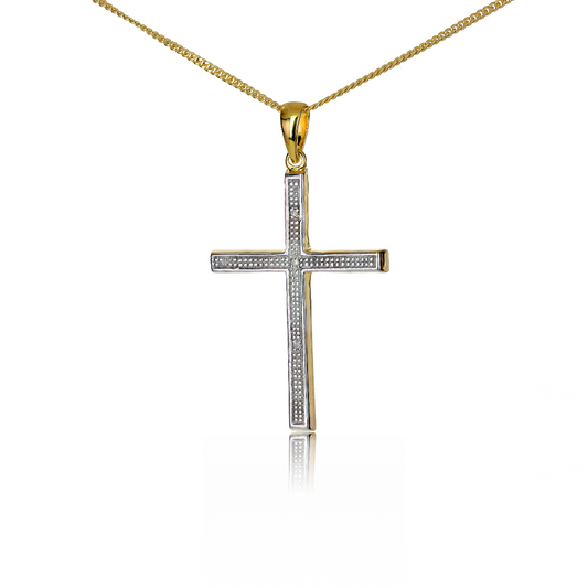 Silver Diamond Necklace Gold Plate Cross 42.5mm 18'' Chain Ojewellery PDC2YG