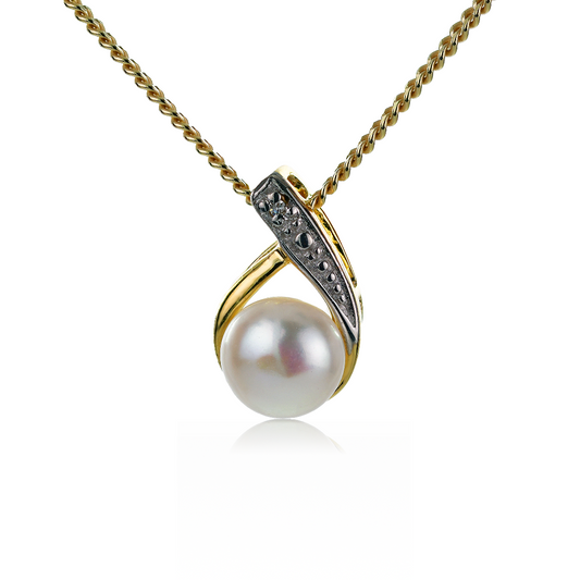 Diamond Pearl Pendant Gold Plated Sterling Silver