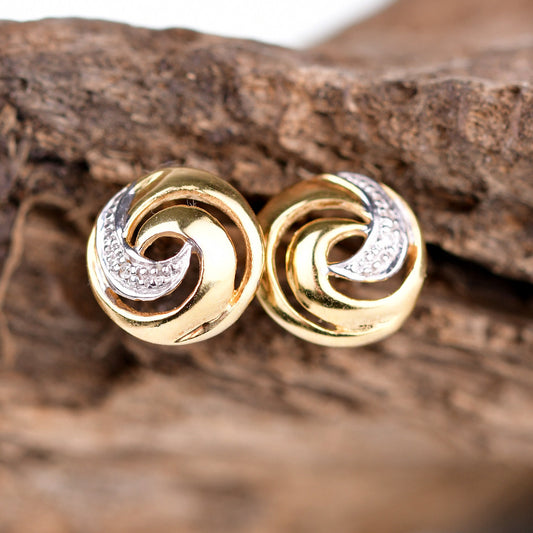 Diamond Swirl Stud Earrings Gold Plated Sterling Silver