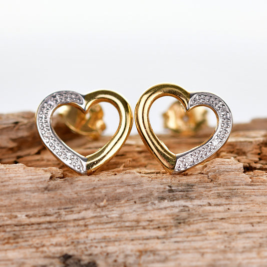 Diamond Heart Stud Earrings Gold Plated Sterling Silver