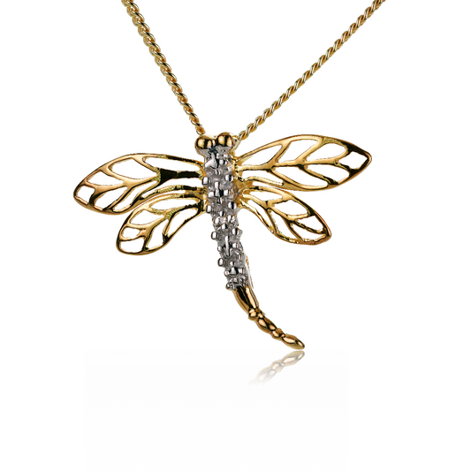 Diamond Dragon Fly Necklace Gold Plated Sterling Silver