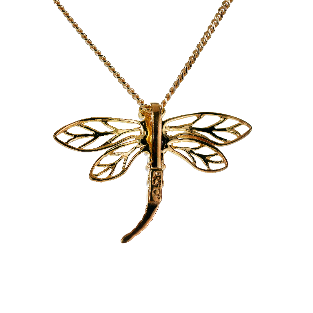 Diamond Dragon Fly Necklace Gold Plated Sterling Silver