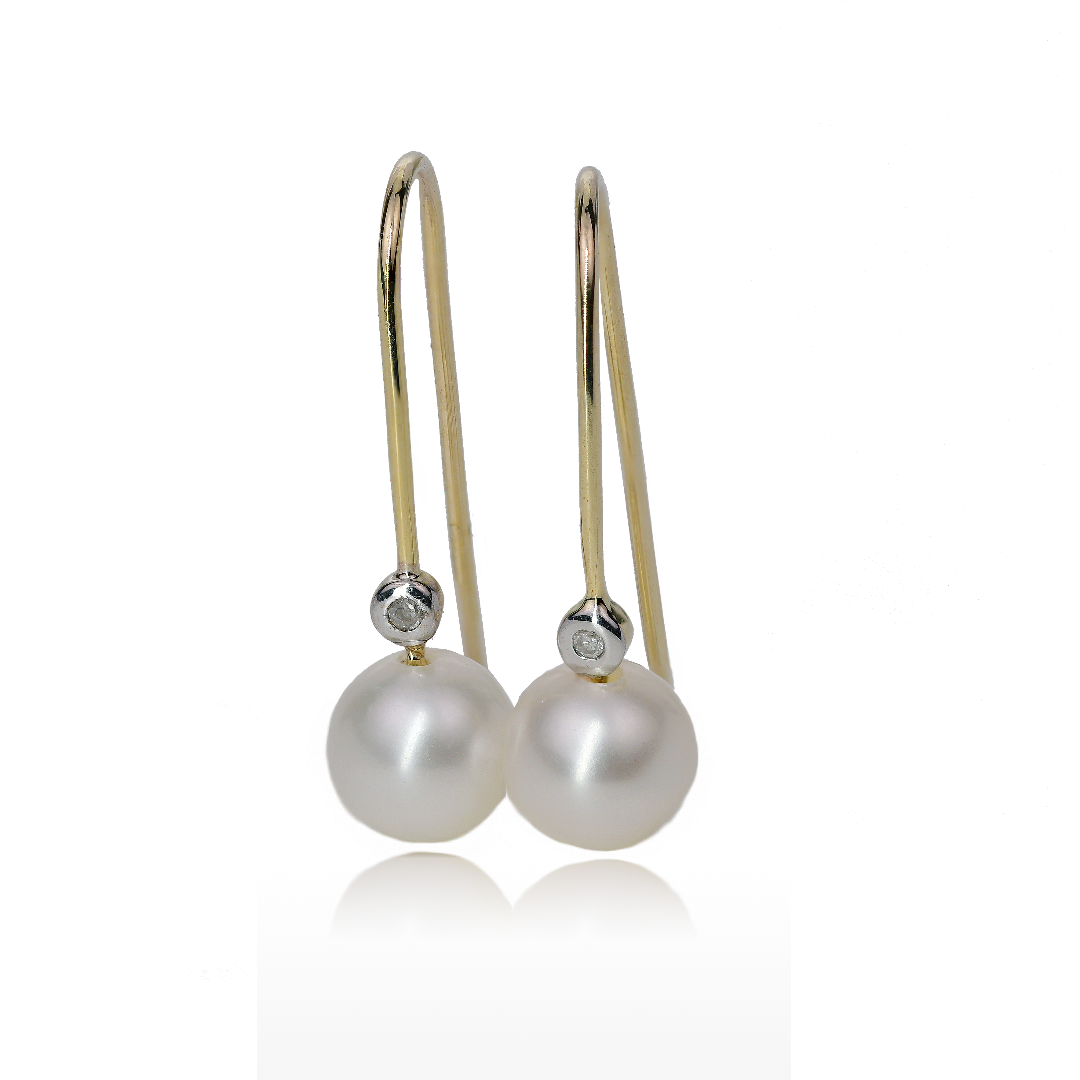 Silver Diamond Earrings Gold Plate Drop Pearl Hook Womens