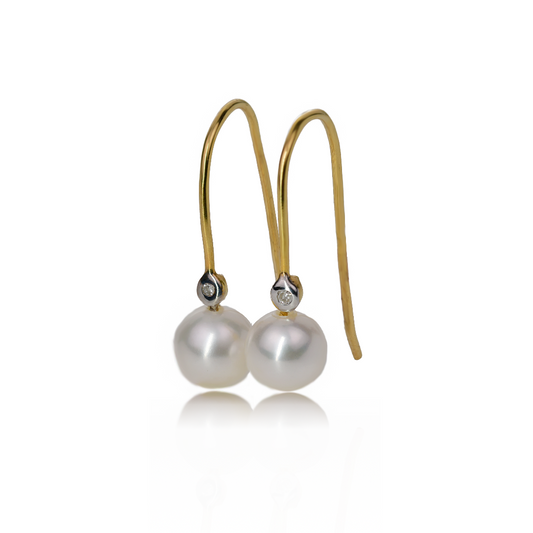 Silver Diamond Earrings Gold Plate Drop Pearl Hook Womens