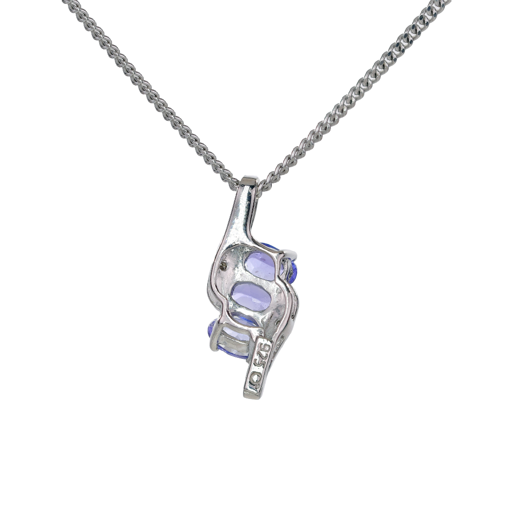 Silver Diamond Necklace Tanzanite Ovals 0.72ct  Ojewellery 18'' Chain