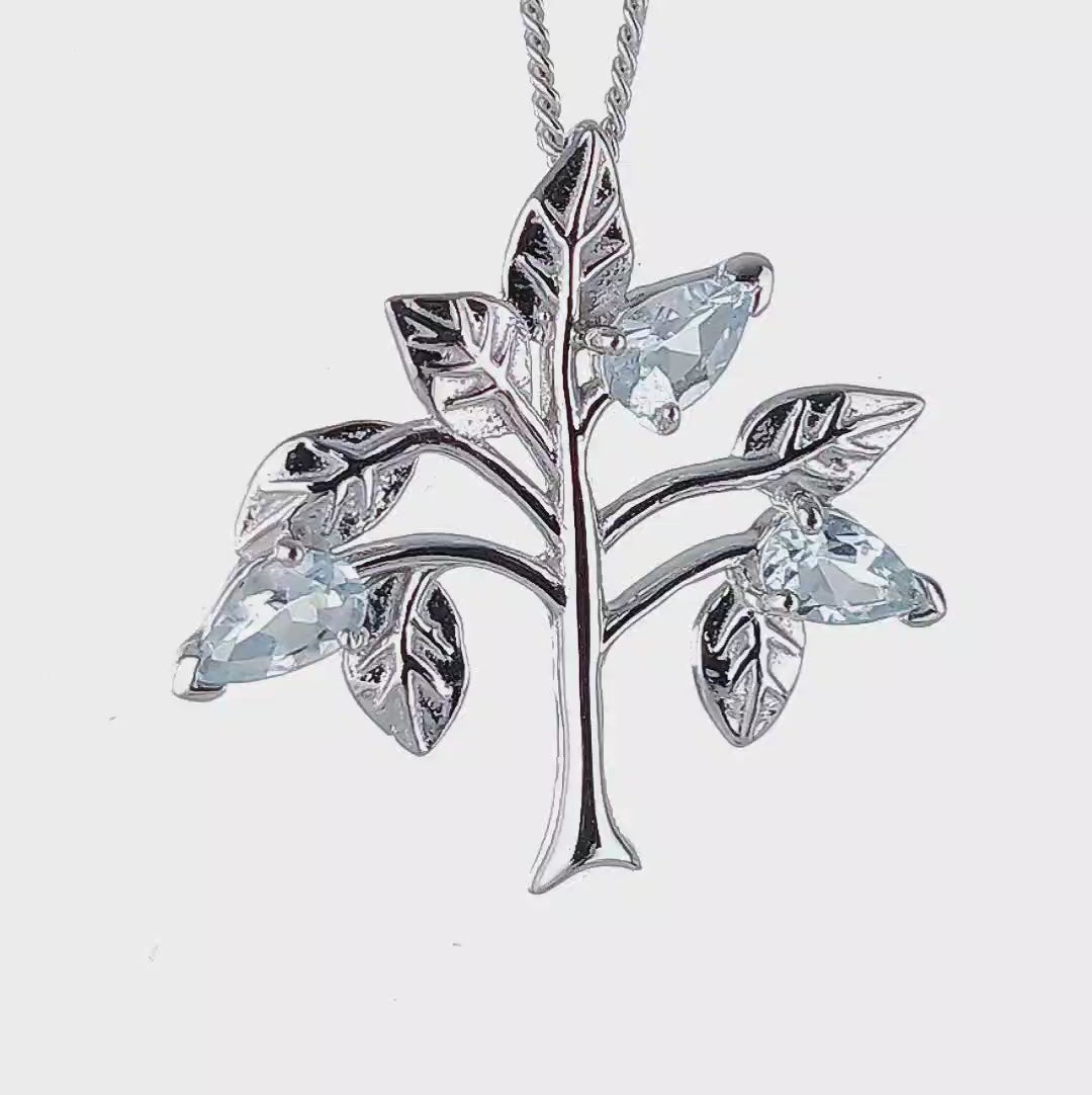 Aquamarine Tree of life necklace sterling silver