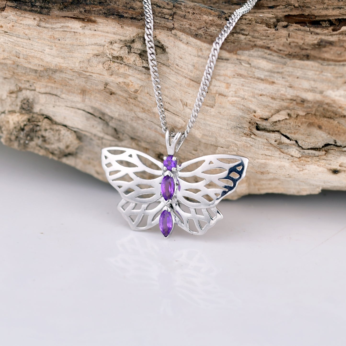 Amethyst Butterfly Necklace Sterling Silver