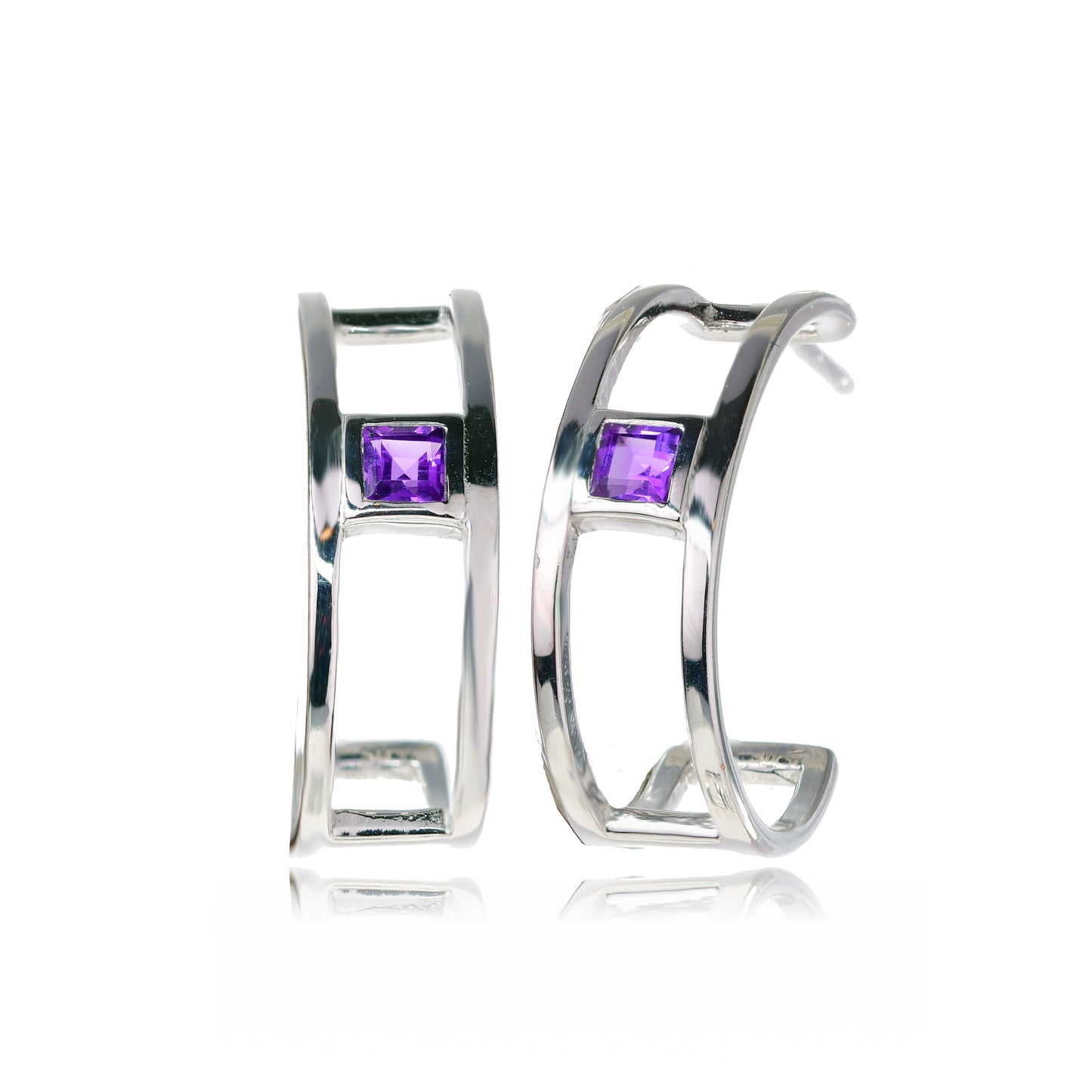 Amethyst Hoop Look Earrings Sterling Silver