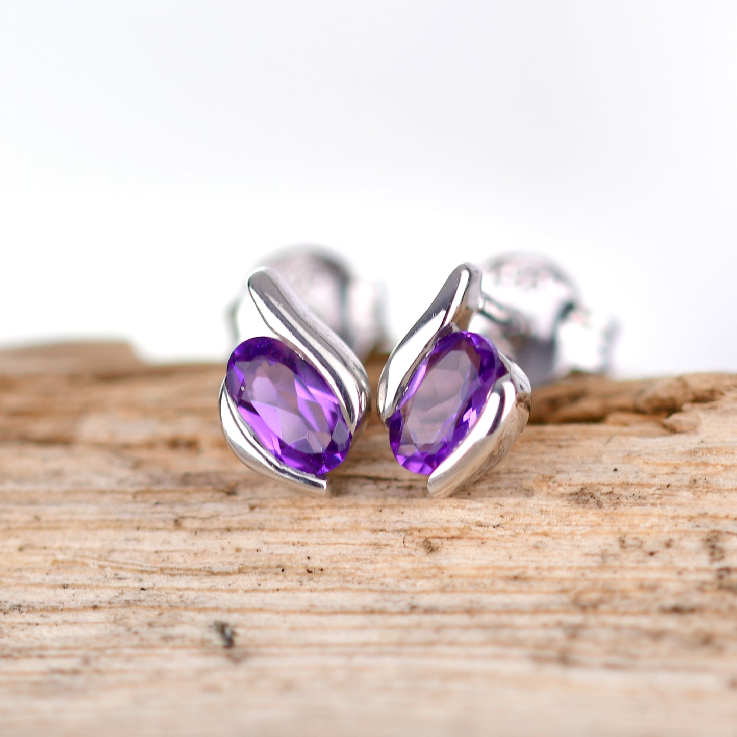 Amethyst Stud Earrings Contemporary Sterling Silver