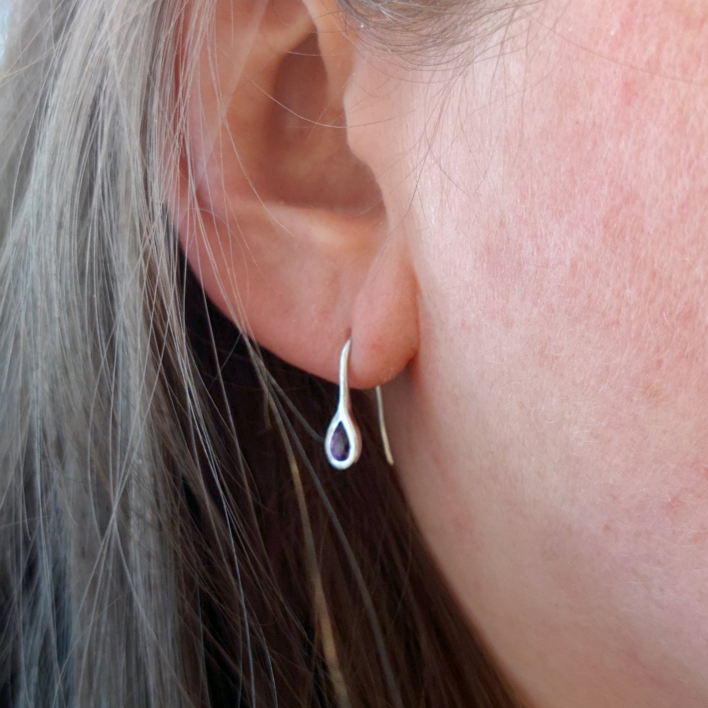 Amethyst Drop Earrings Sterling Silver