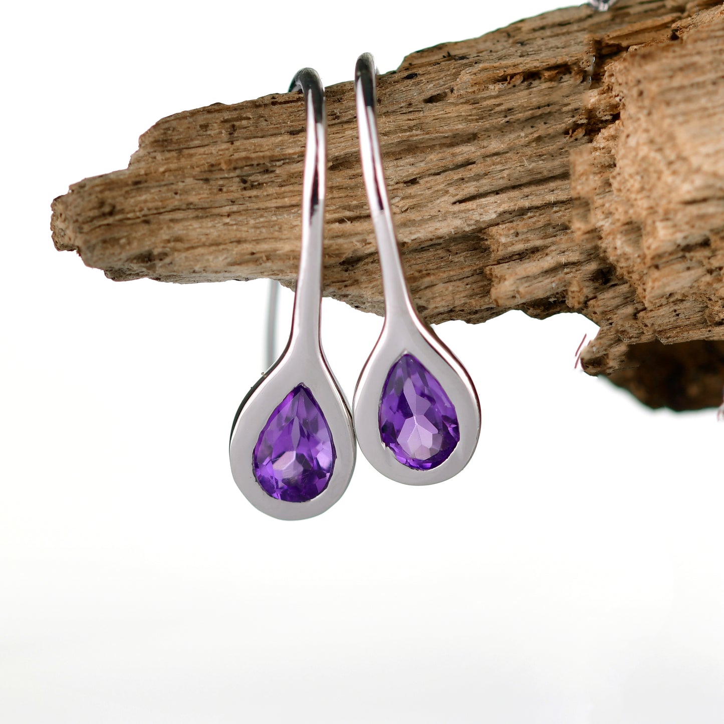 Amethyst Drop Earrings Sterling Silver