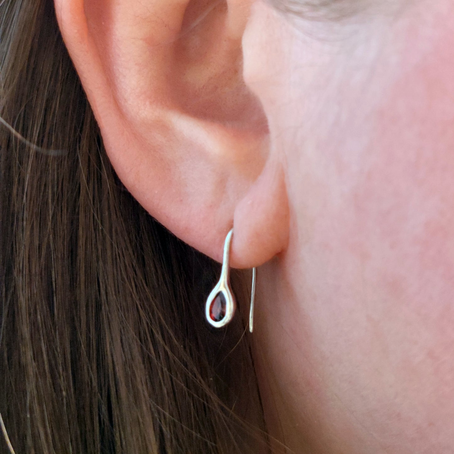 Garnet Dangle Earrings Sterling Silver