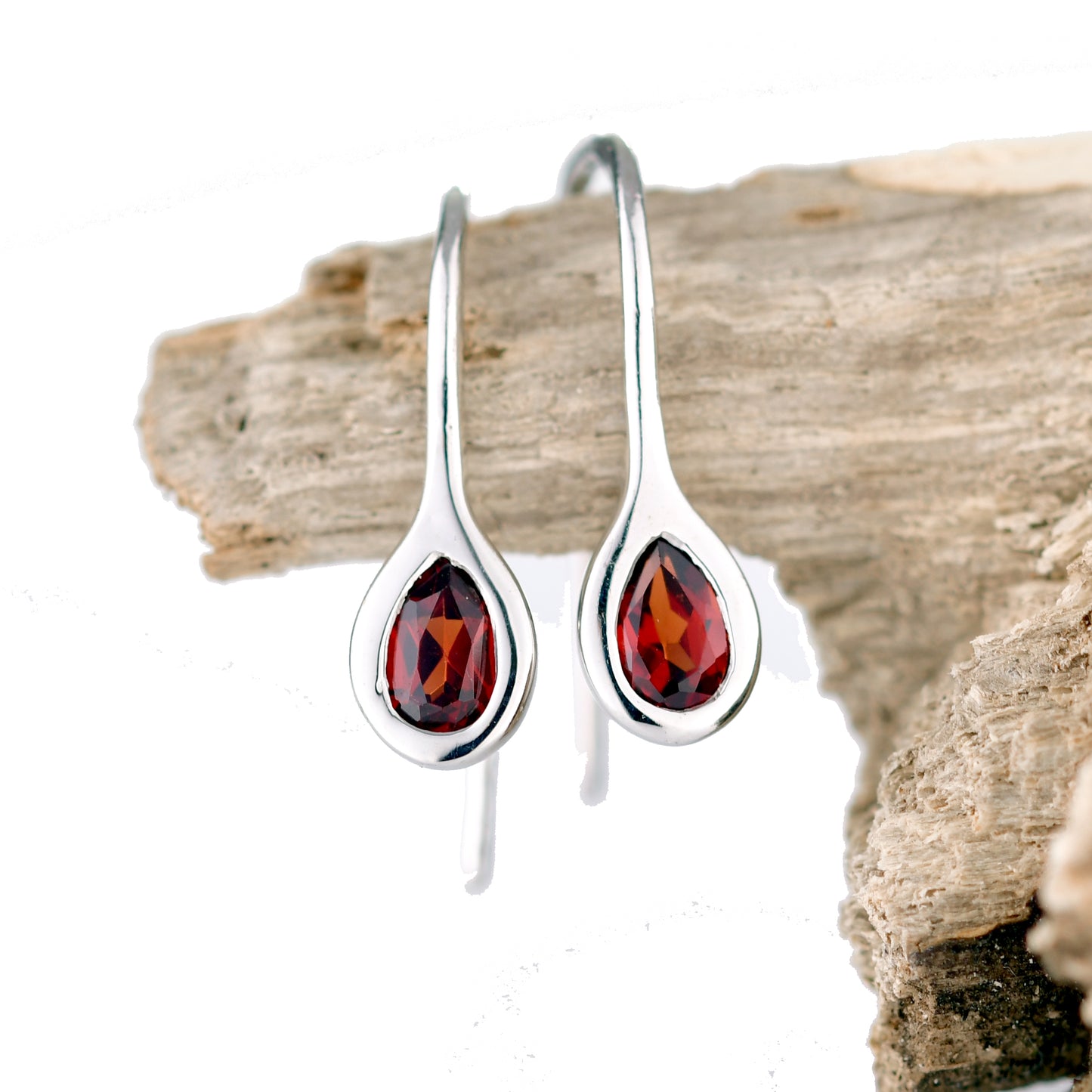 Garnet Dangle Earrings Sterling Silver