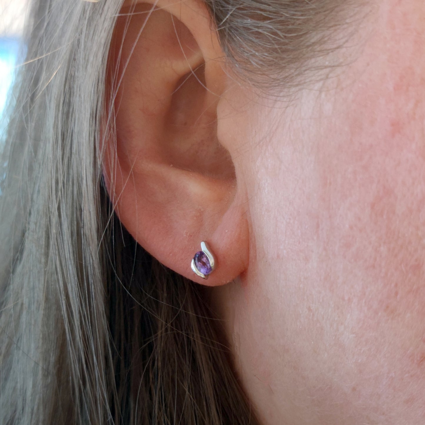 Amethyst Stud Earrings Contemporary Sterling Silver