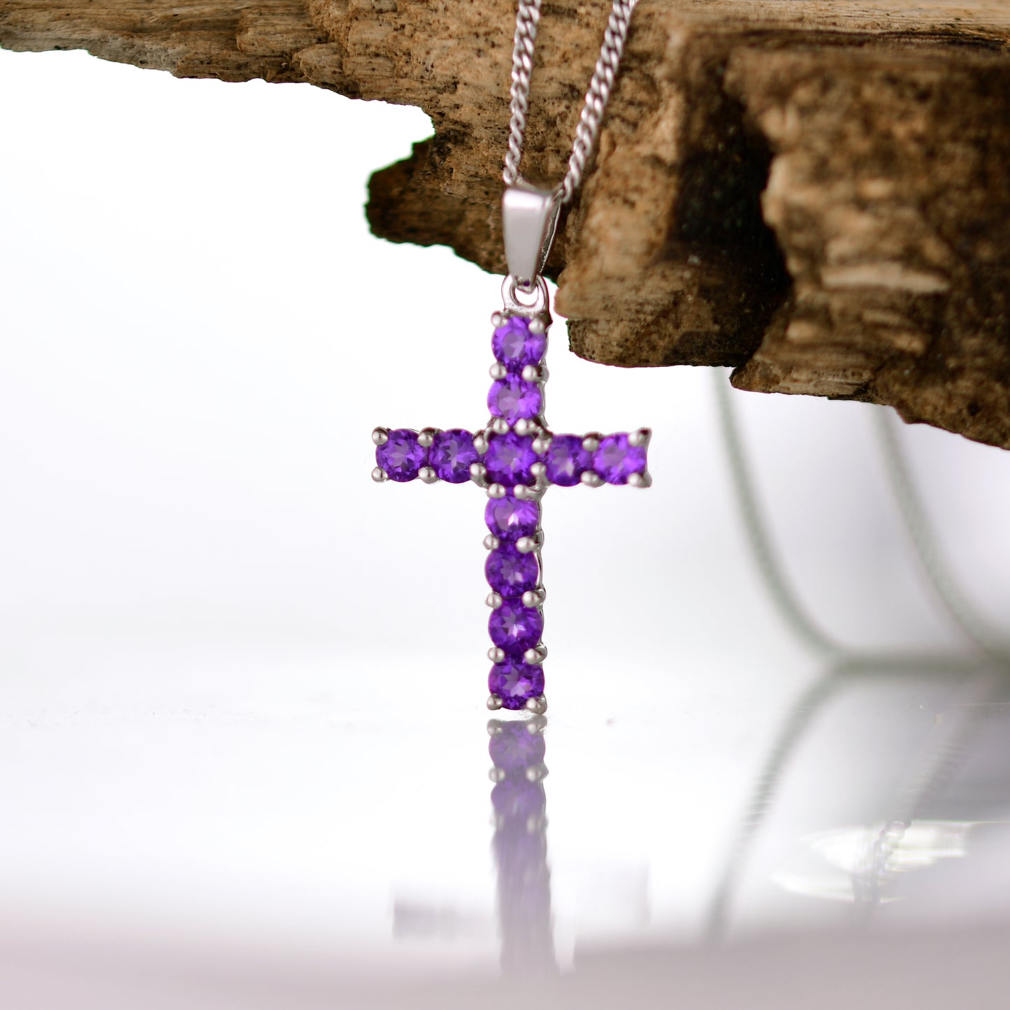 Amethyst Cross Pendant Sterling Silver