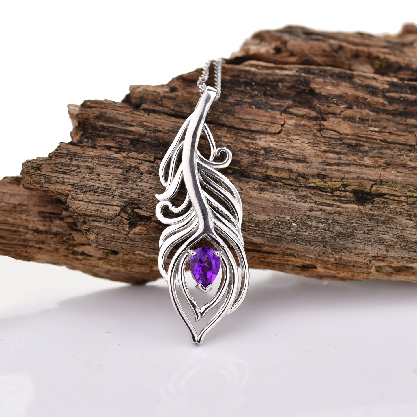 Amethyst Peacock Feather Necklace 0.65ct Sterling Silver