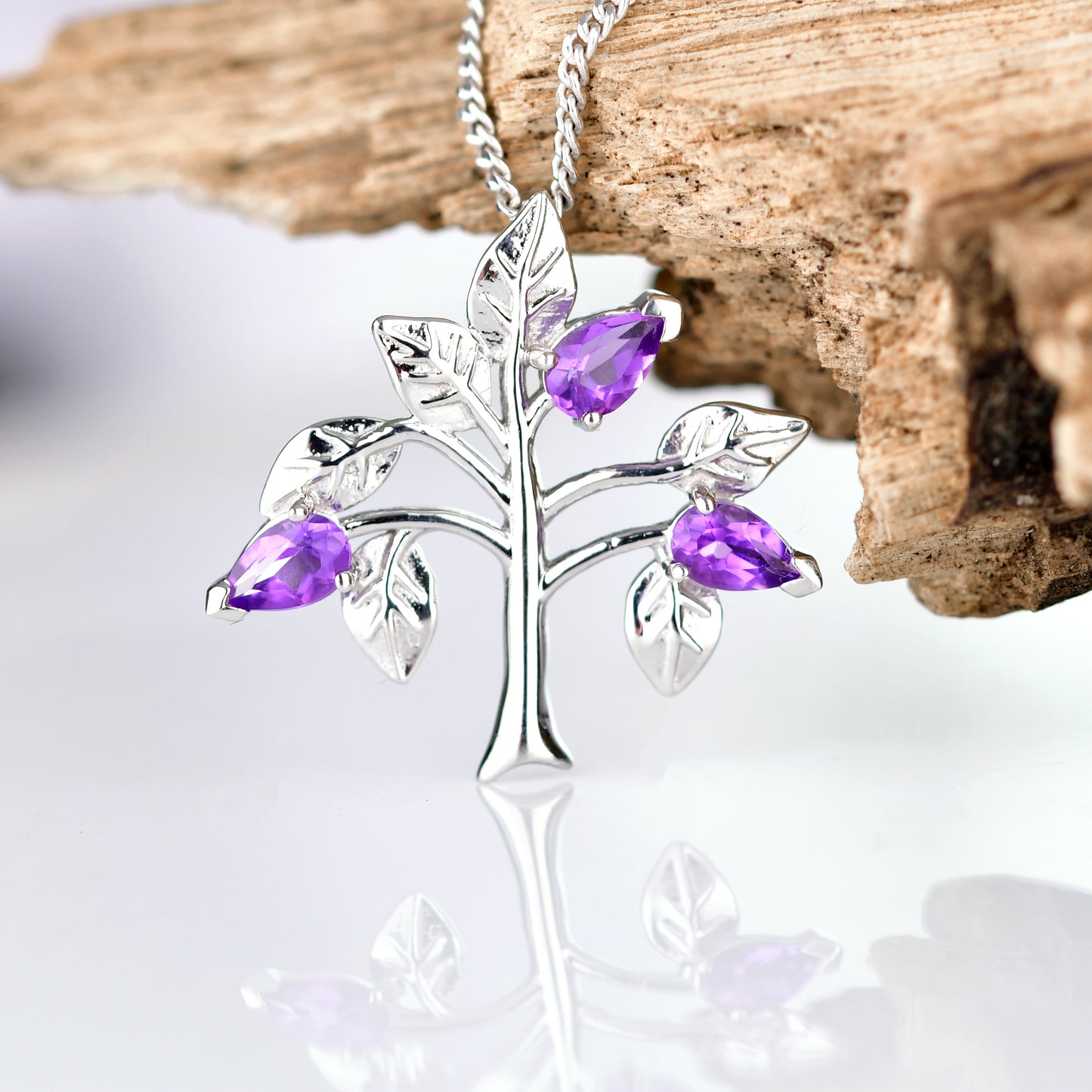 Amethyst Tree of Life Necklace Sterling Silver