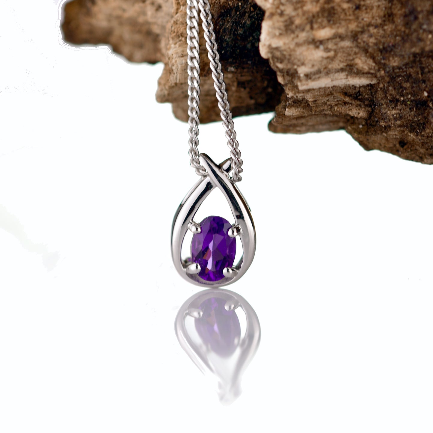 Amethyst Necklace 0.35ct Pear Purple Twist Pendant Silver February Birthstone