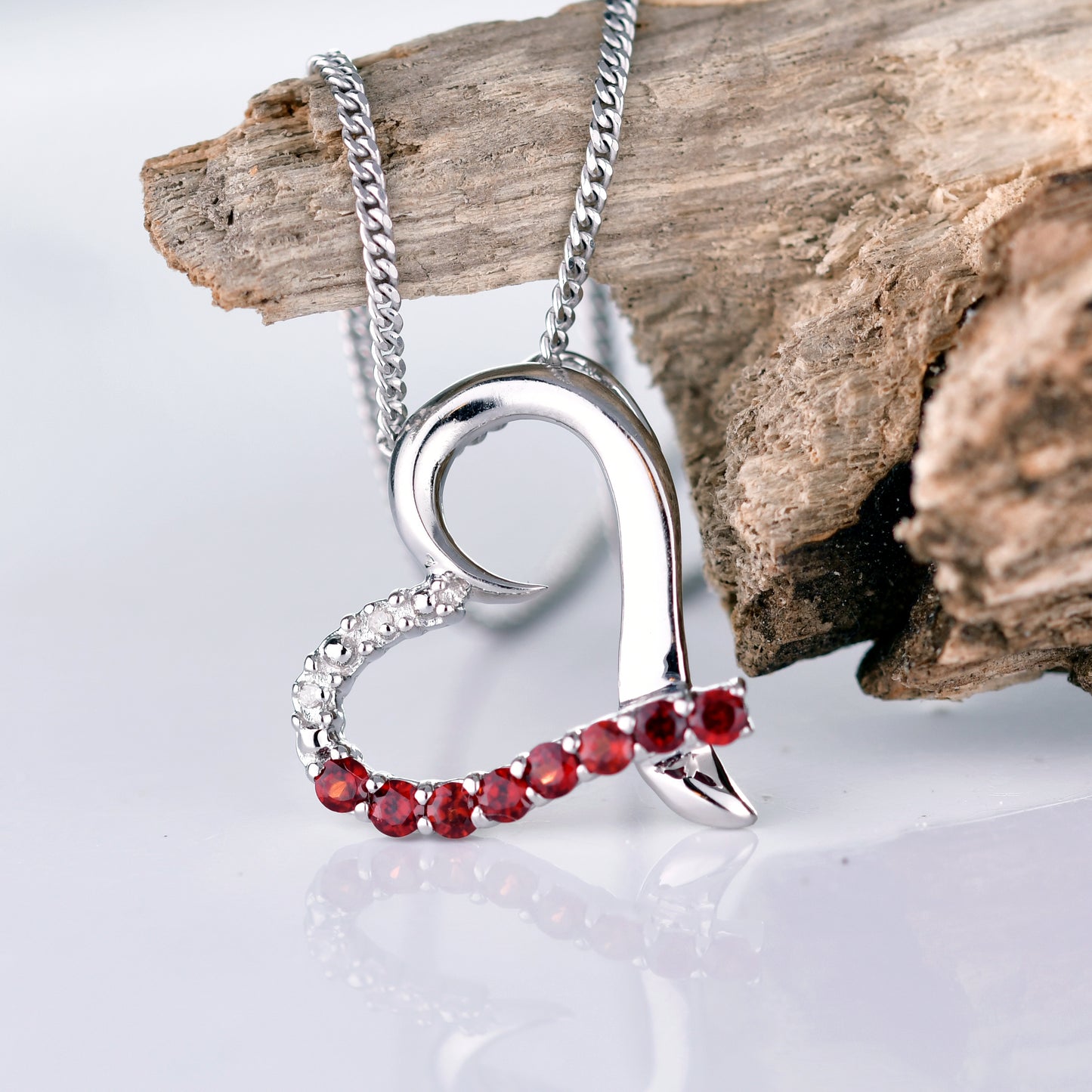 Garnet Heart Diamond Pendant Sterling Silver