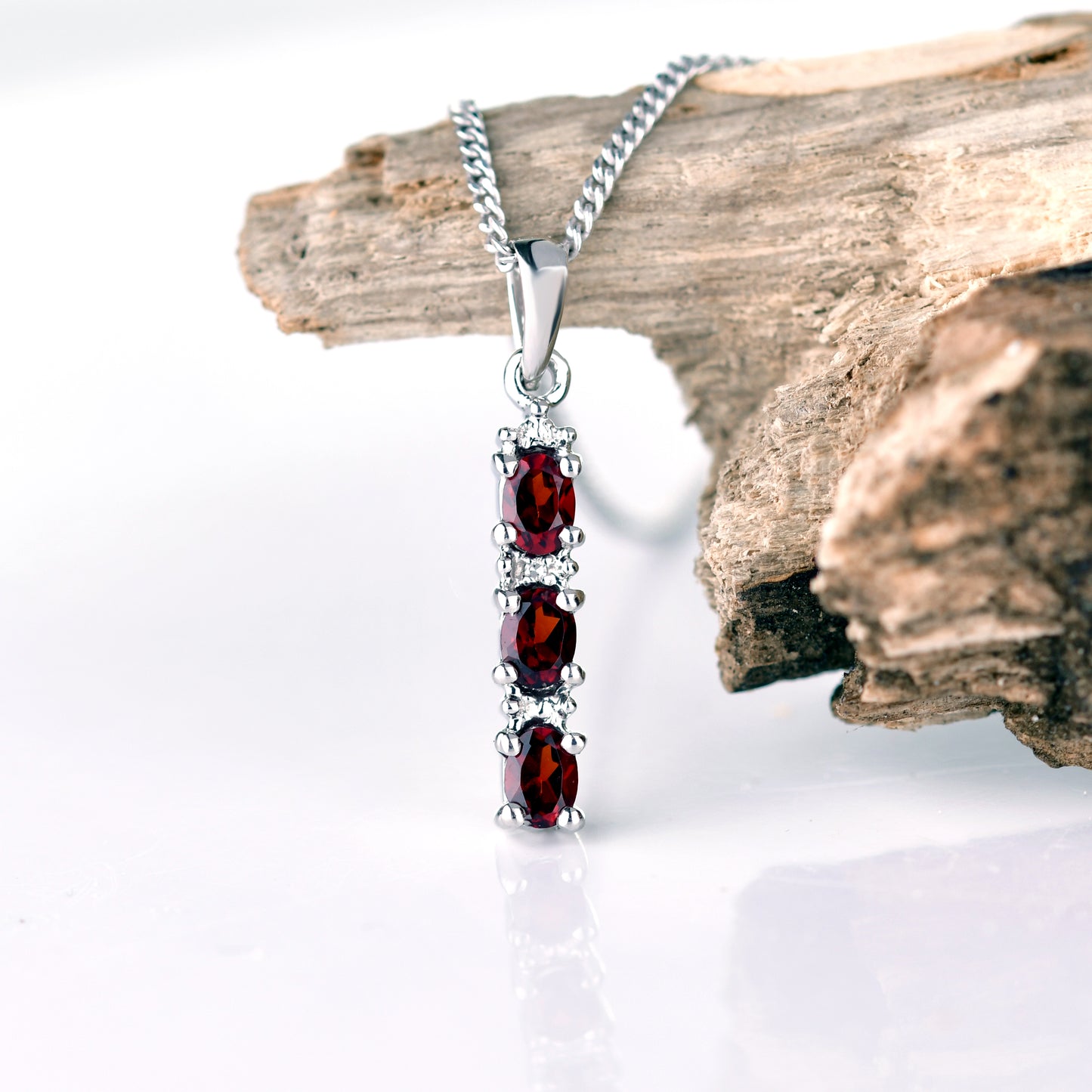 Garnet Diamond Neckalce Sterling Silver