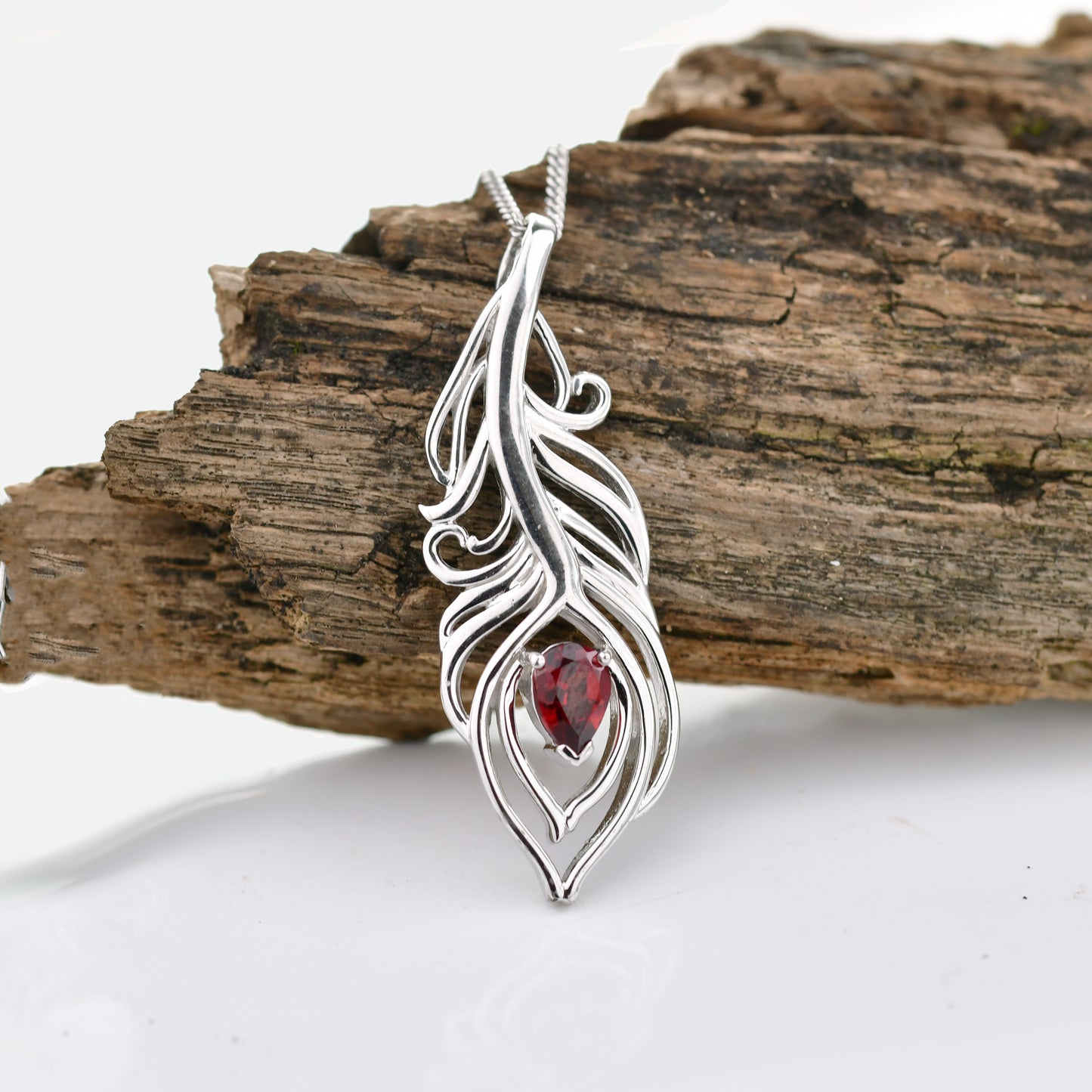 Garnet Necklace 1ct Peacock Red Pendant Silver January Birthstone