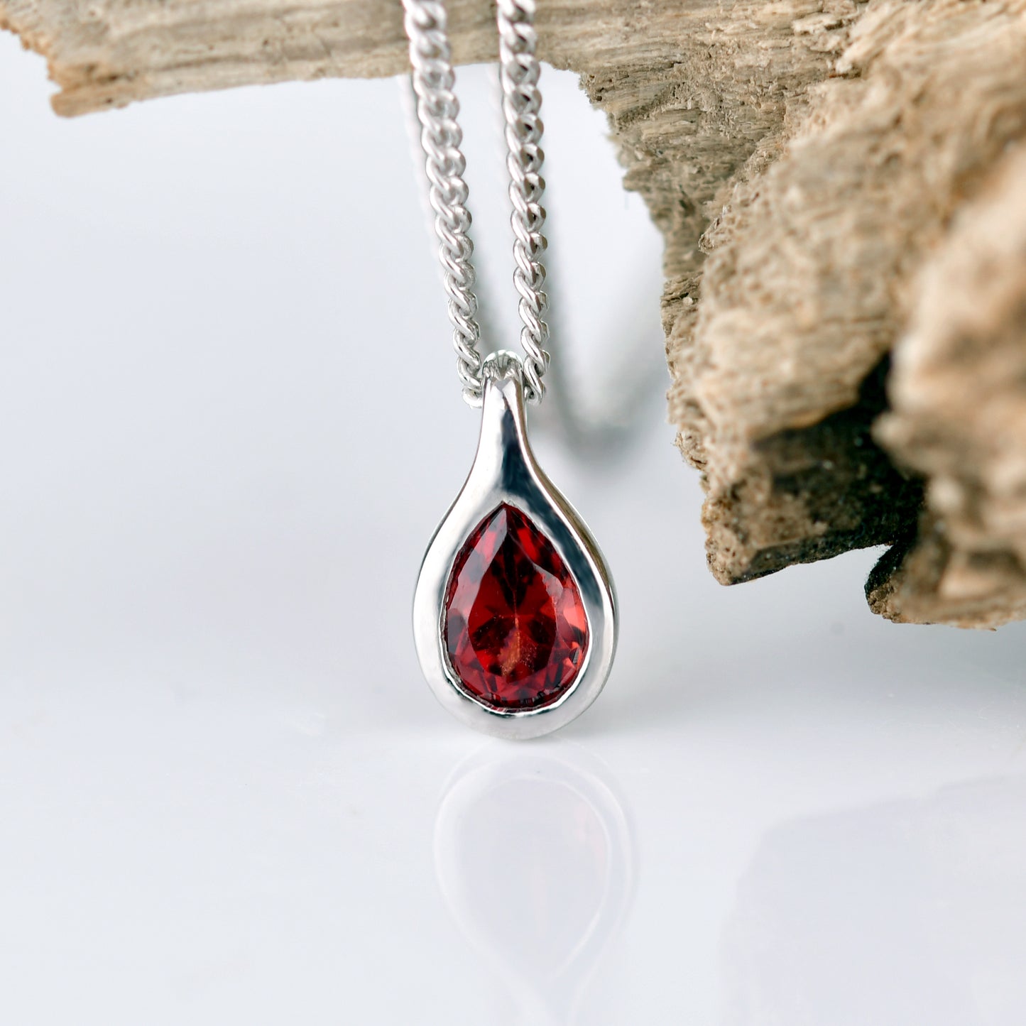 Garnet Necklace 0.4ct Pear Red Pendant Sterling Silver January Birthstone