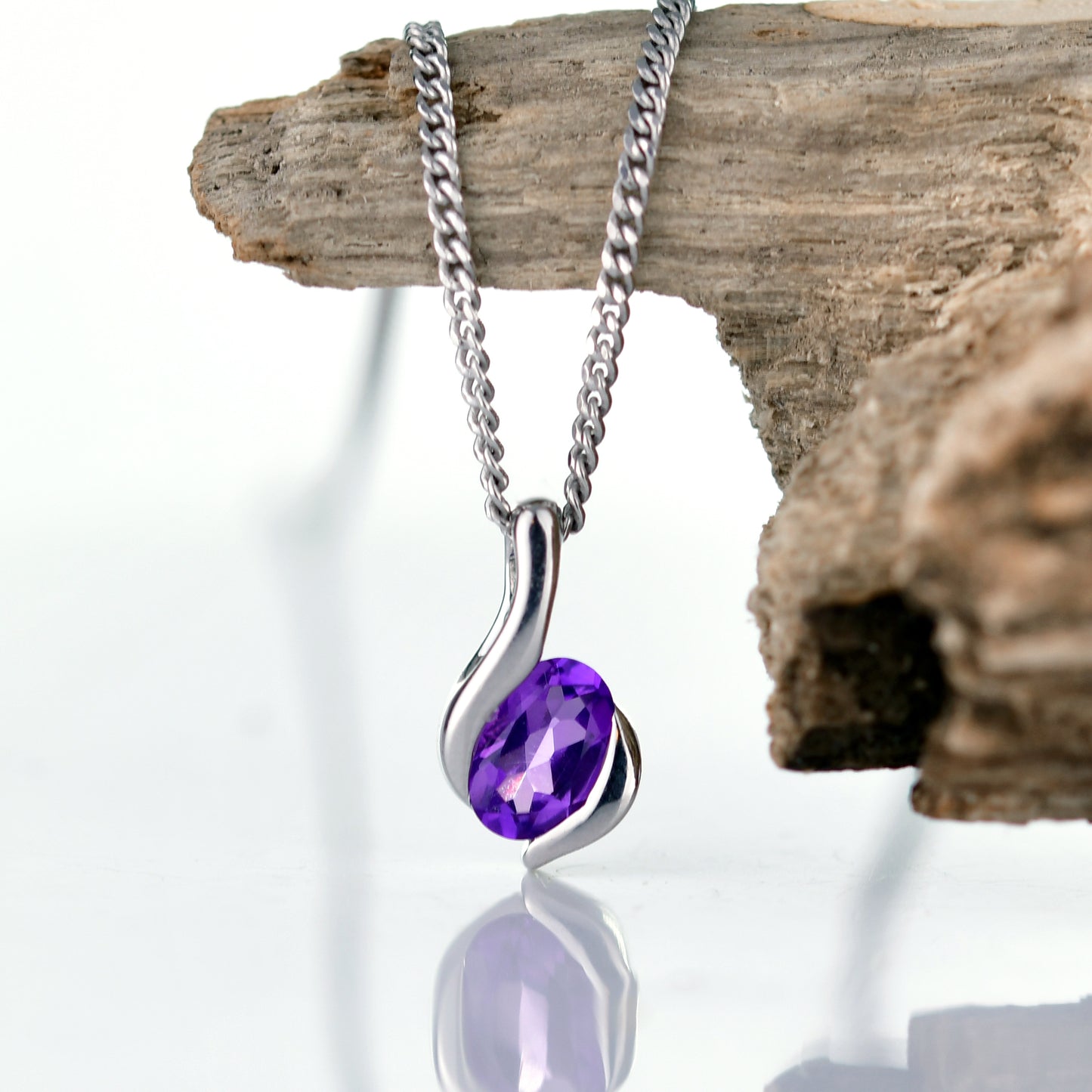 Amethyst Necklace 0.45ct Sterling Silver Purple Pendant 18'' February Birthstone