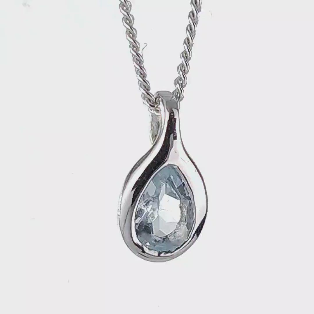 Aquamarine rubover pear pendant sterling silver